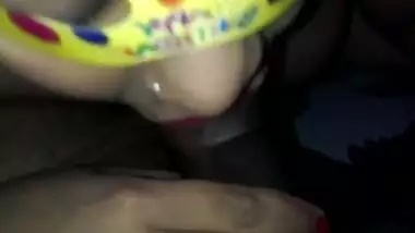 Indian wife giving blowjob after icecream massage to cock