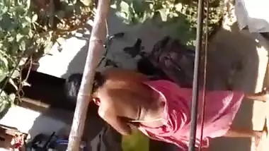 Village bhabhi bathing outdoor