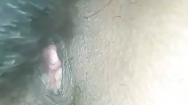 Man licks his wife’s shaved pussy like a dog